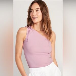 One-Shoulder Pink Ribbed Knit Top
